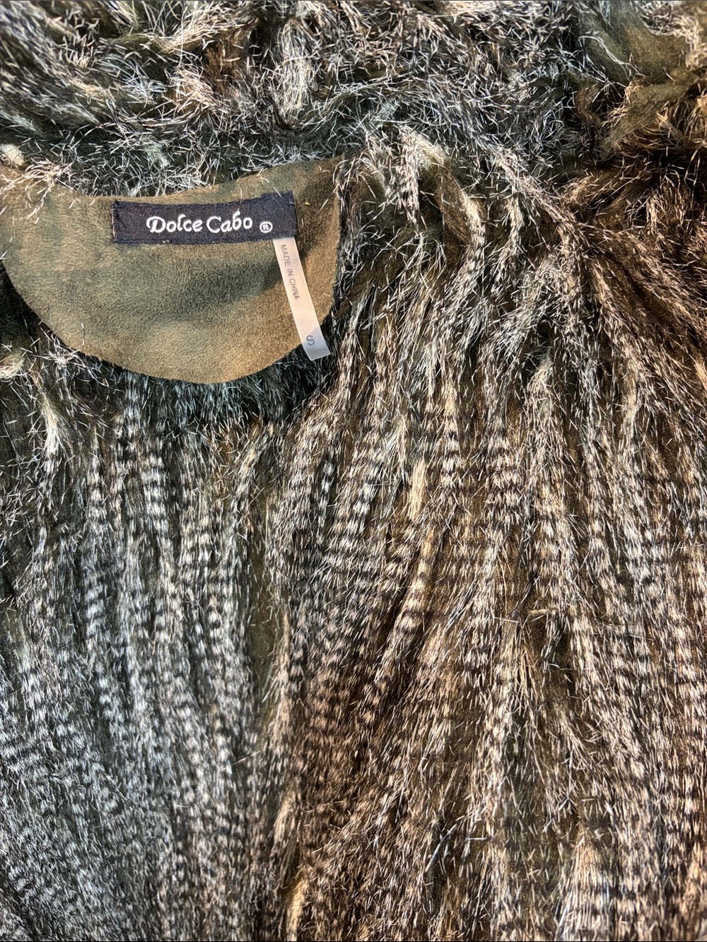 Vintage Dolce Cabo Olive Faux Fur Trim Suede Vest - Picture 2 of 7